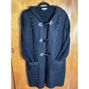 Sioni black hooded cardigan with toggle closures and studded details